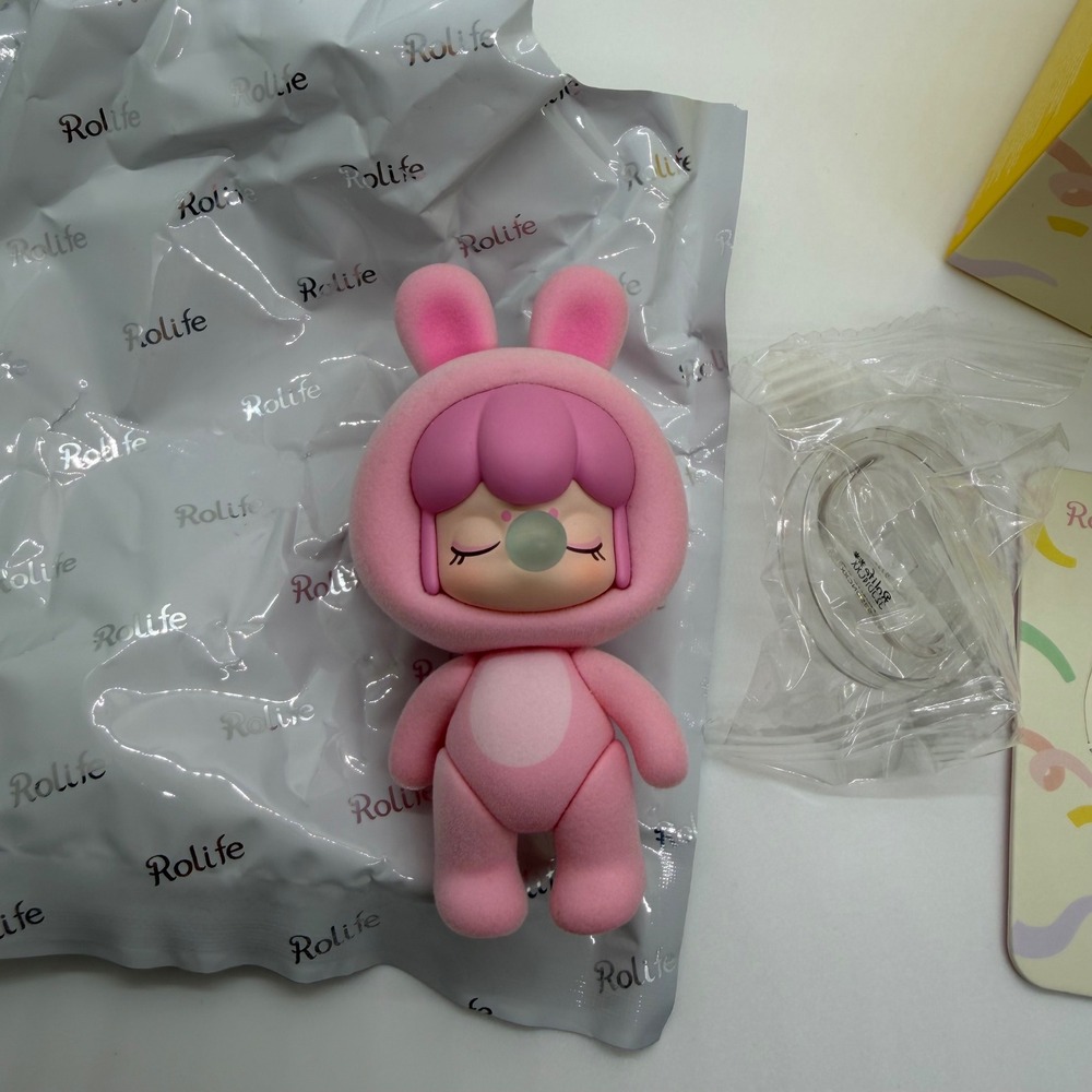 Rolife Baby Nanci Fluffy Party Flocked Series Confirmed Pink Rabbit Small Figure